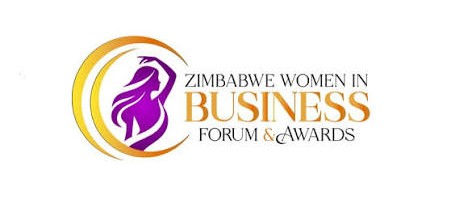 Zimbabwe Women in Business Forum & Awards logo with purple female silhouette in a gold ring on a white background.