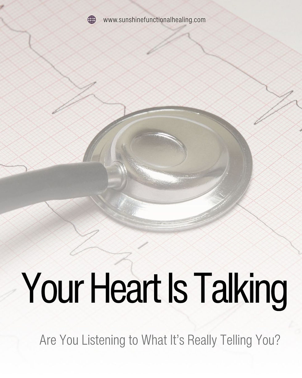 Stethoscope on ECG paper with text "Your Heart Is Talking" and "Are You Listening to What It’s Really Telling You?" in a medical setting.