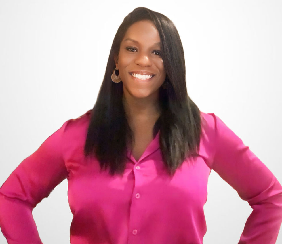 A black woman with long black hair wearing pink longsleeves