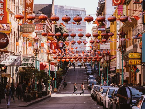 a Chinese path with lanterns on top