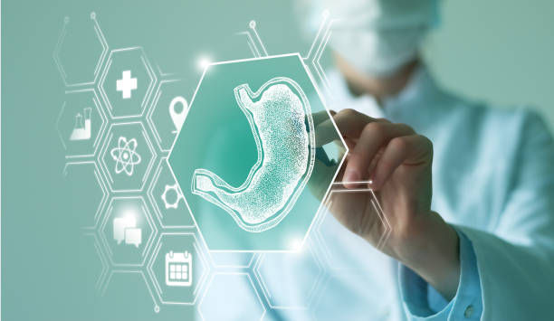 Telemedicine and human stomach recovery concept.