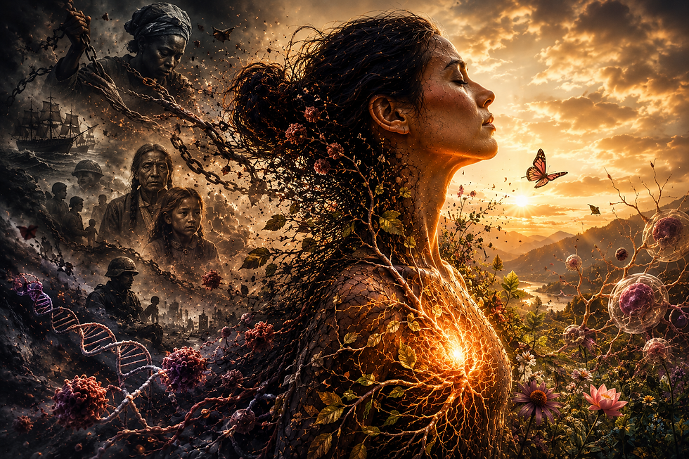 A person walks on a path split between dark pain (drugs) and bright healing (cannabis). Signs read "The Lie" vs "The Truth."