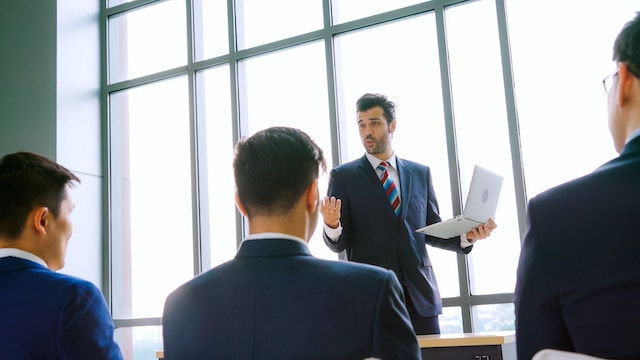 Group of business people meeting in a seminar conference