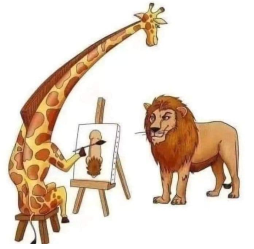 A giraffe and a lion.
