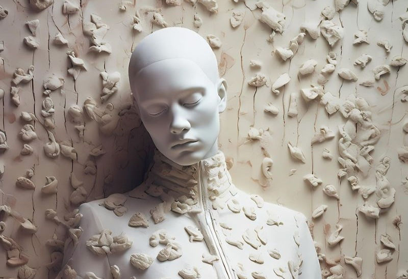 White mannequin with sea shells