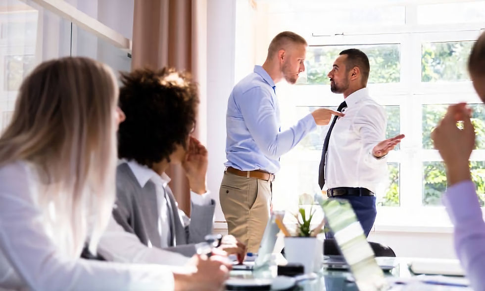 Two male colleagues fighting in office