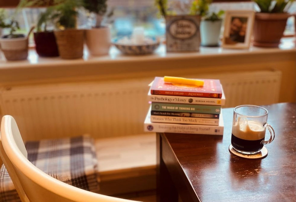 Coffee and books on the table