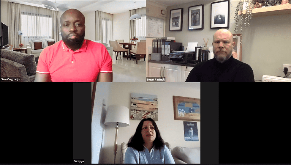 three persons having online meeting