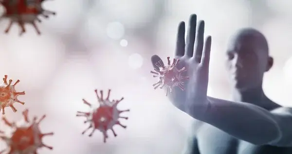 man stopping virus, immune system defend