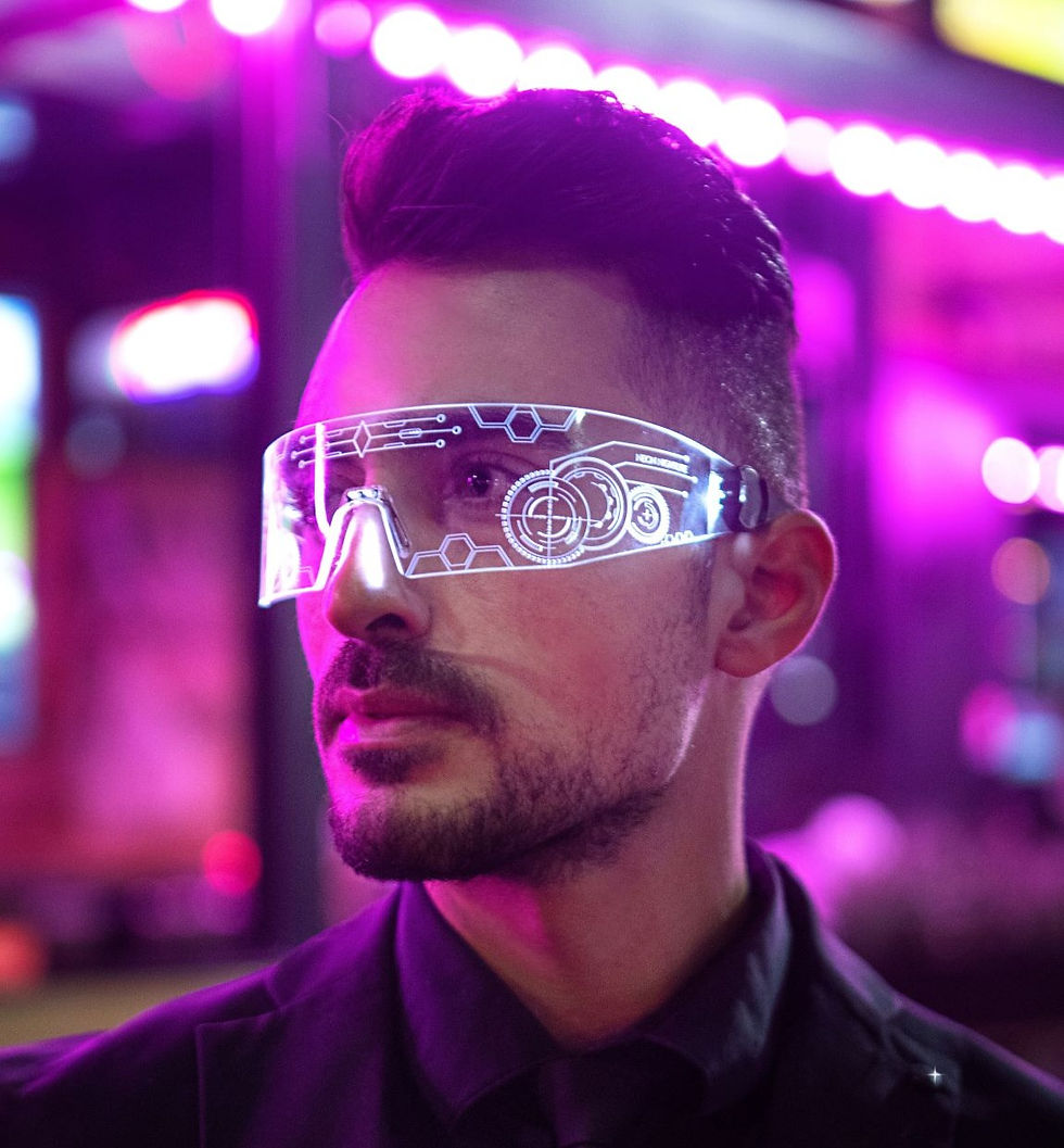 Man wearing a futuristic eye glasses