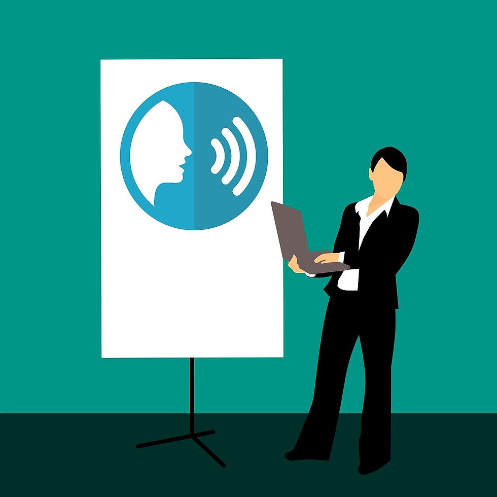 An illustration of a woman with laptop.