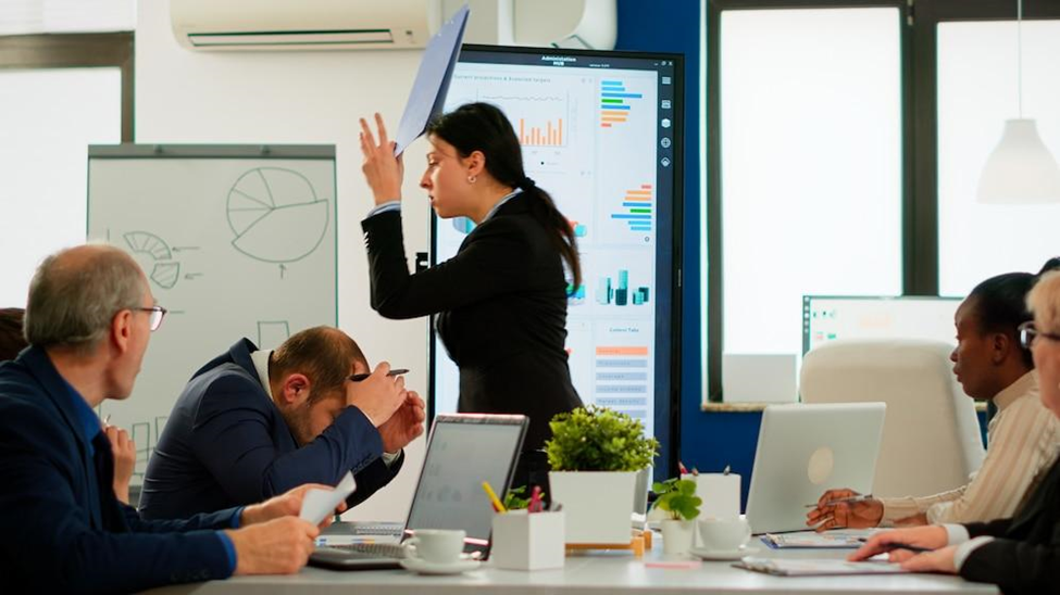 upset business woman during her presentation