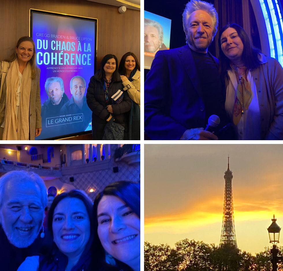 photo grid in of people in conference and paris. 