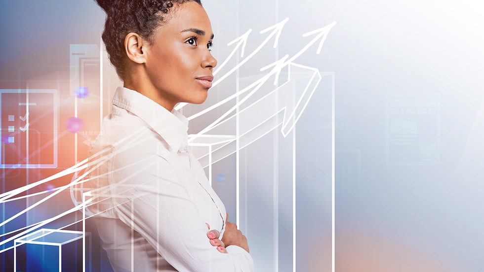 business woman in white long sleeves with sales graph background.