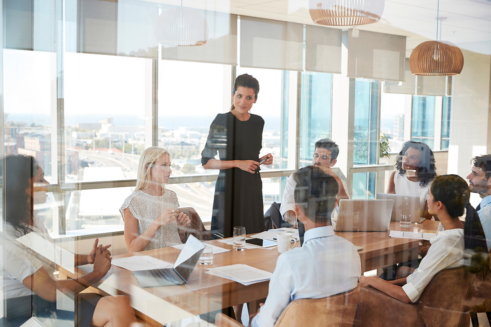 businessmen and women having a meeting at the board room.