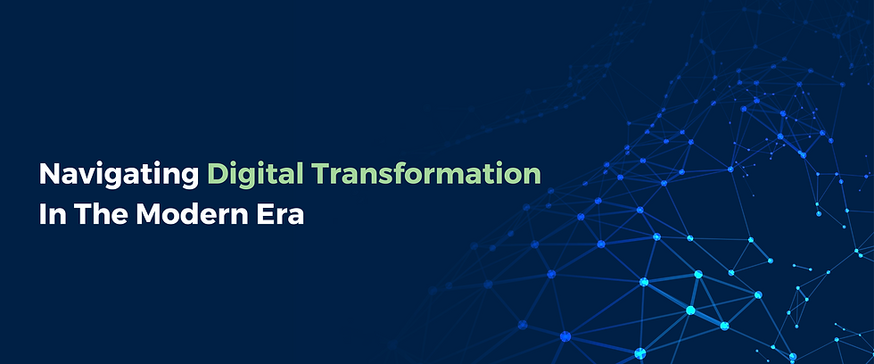 Navigating Digital Transformation In The Modern Era, banner in blue background