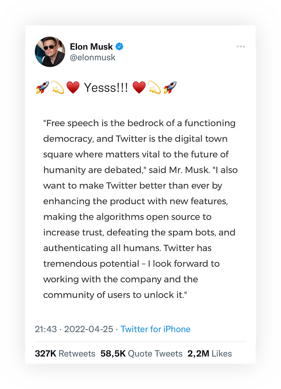 Elon Musk Twitter post