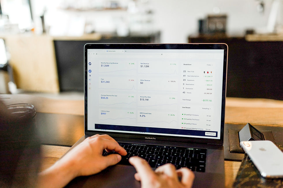 person using laptop at home.