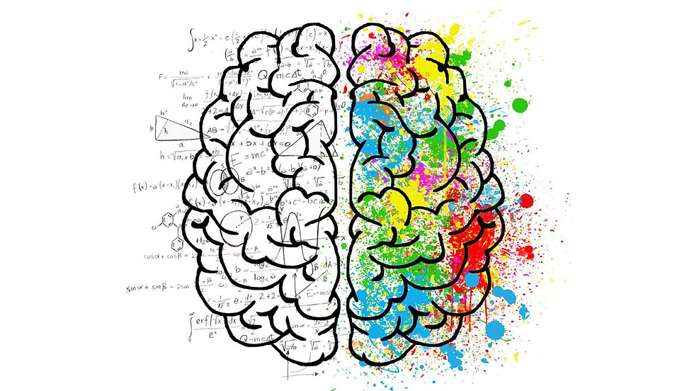 image drawing of a brain with paint splash on the other side,