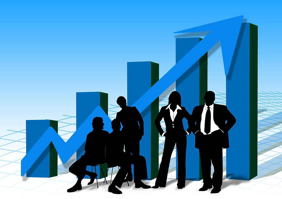Cartoonist people standing right before a Graph.