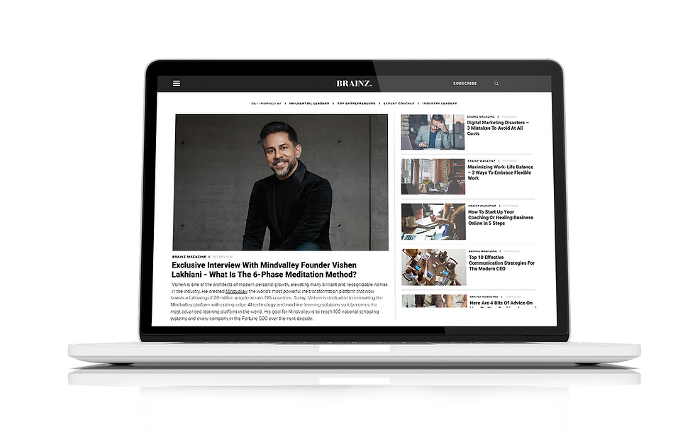 laptop mockup with Brainz homepage on it